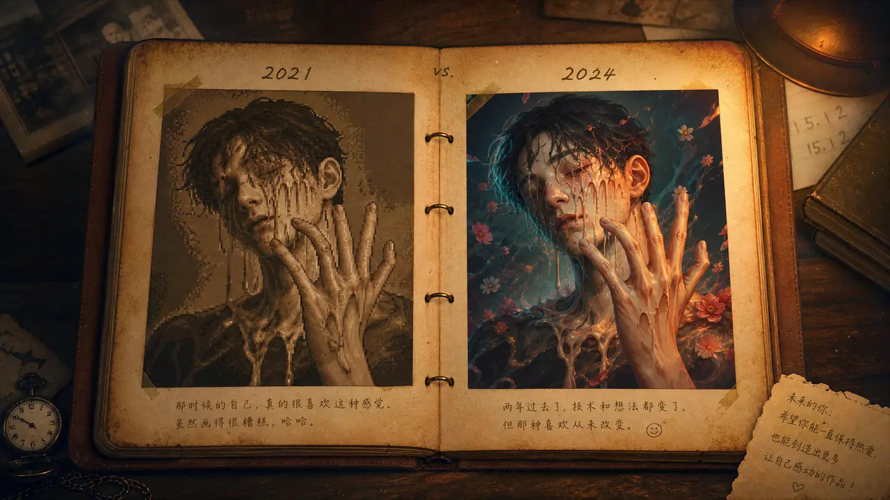 早期AI绘画长什么样？2021到2022年的歪脸糊手图，翻回去看全是回忆