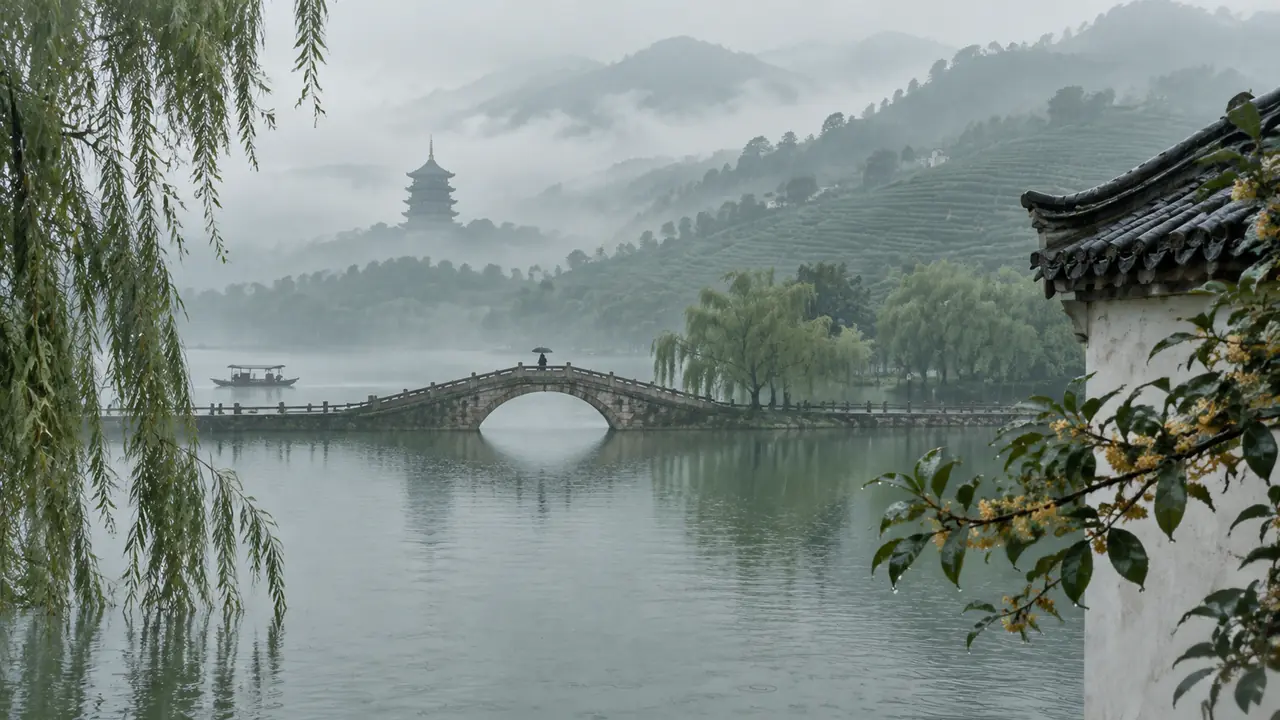 ai 绘画杭州出味的关键：西湖烟雨、苏堤断桥、龙井茶山与桂花巷的提示词拆法