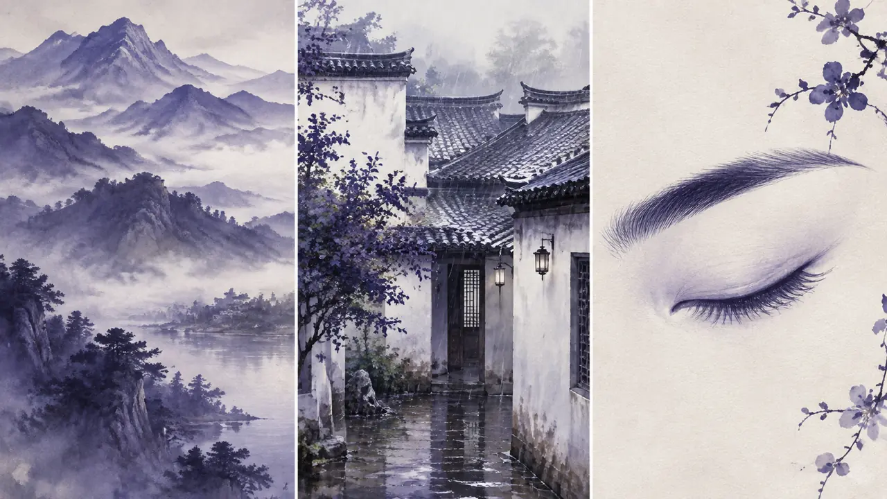 青黛ai绘画调色指南：深蓝紫传统色的3组场景配方，和墨色藏蓝划清界限