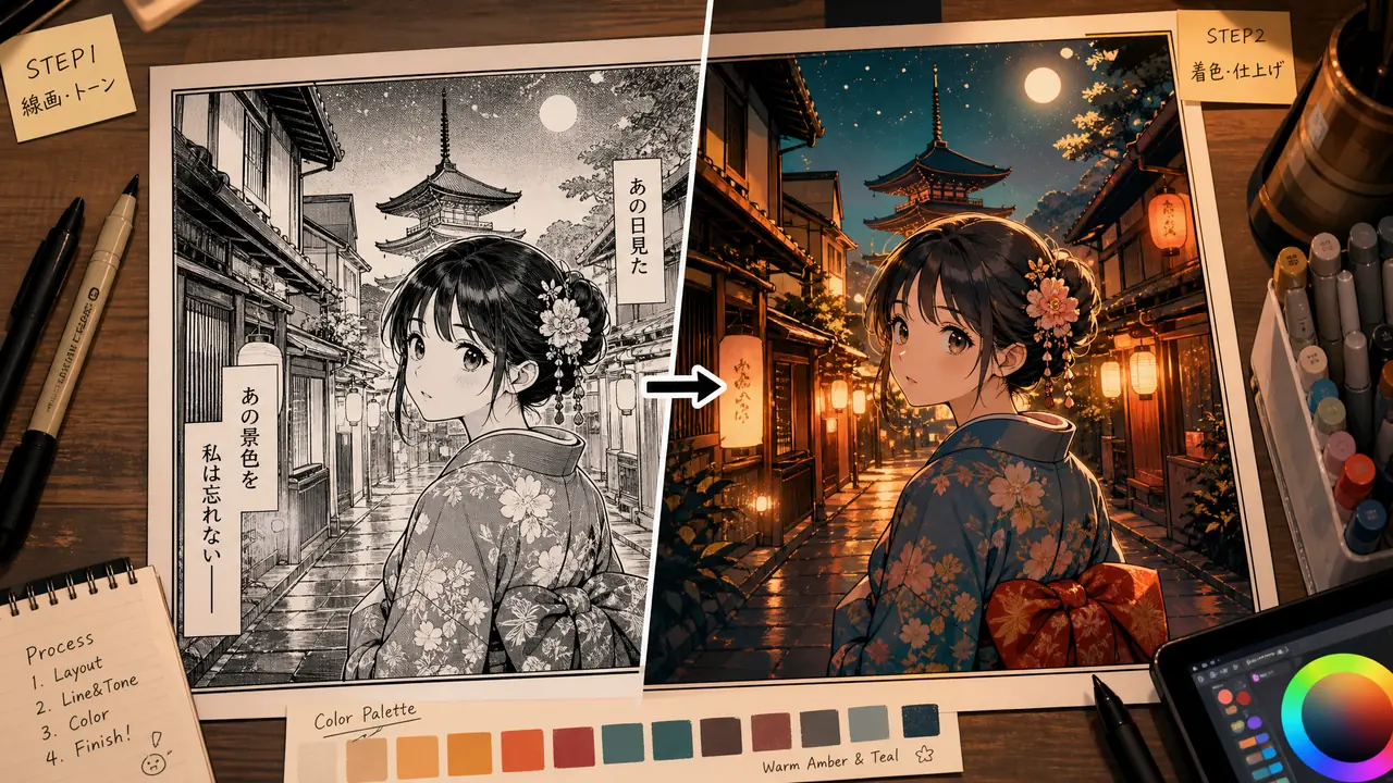 漫ai绘画漫改实战：黑白漫画稿翻成上色成图，格子重制全流程拆解