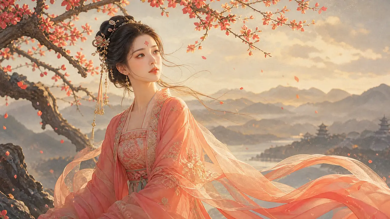 妍丽ai绘画怎么画才艳而不俗？珊瑚粉＋琥珀金六三一配方与花钿点绛点睛思路