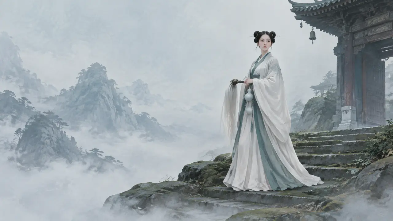 ai绘画道姑画法拆解：道袍形制、双环髻与拂尘葫芦，把清冷感画进骨架里