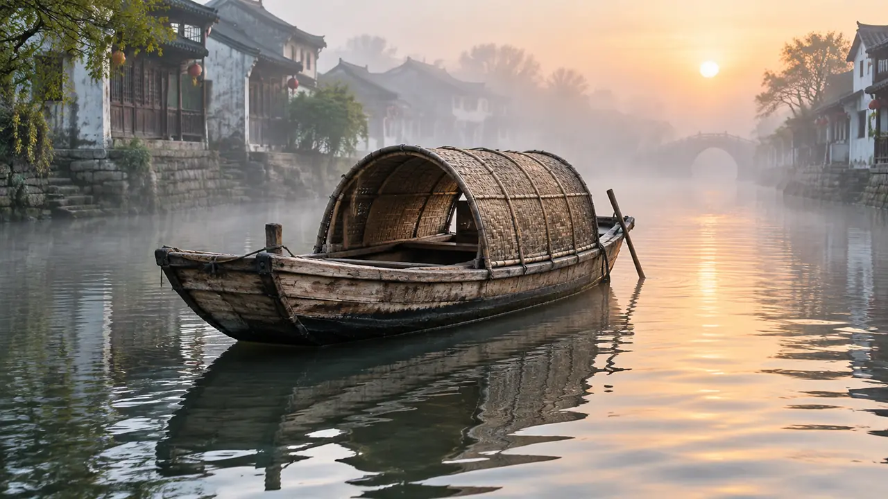 ai绘画木船怎么画不假？乌篷船木纹、吃水线与倒影的调法实测