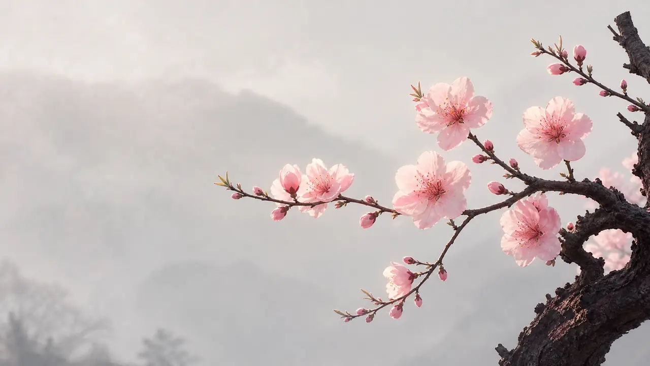 ai桃花绘画怎么画出春意？五瓣尖花与不荧光的粉色调法