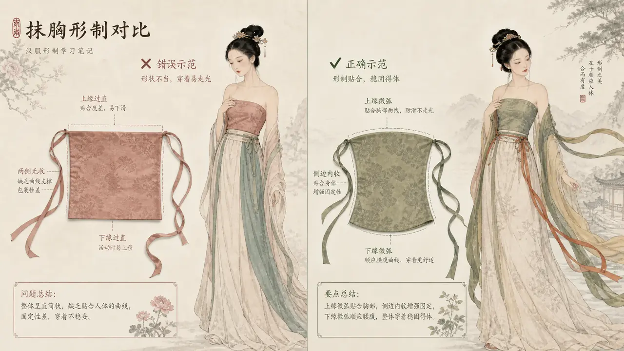 ai绘画抹胸怎么画不出泳衣感？汉服抹胸形制、系带与面料质感调法