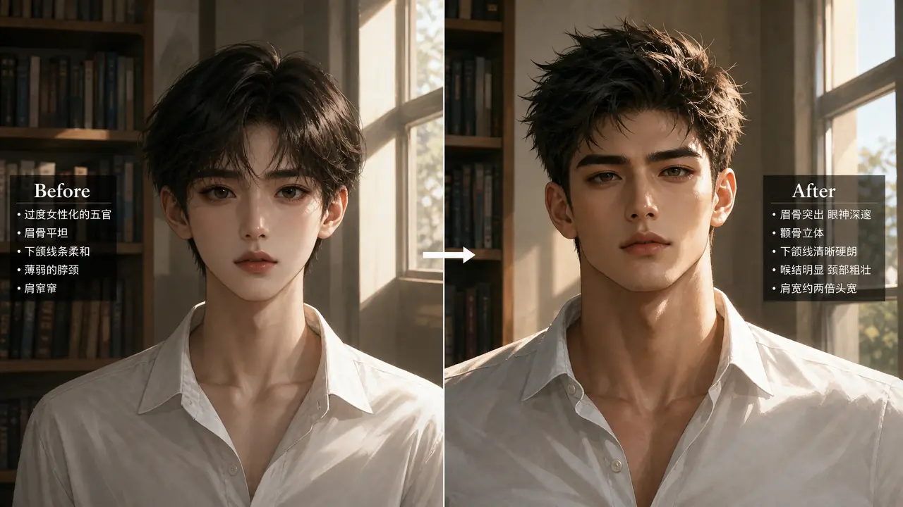 ai 绘画男生总画成女主脸？骨相、发型、肩颈三处调法