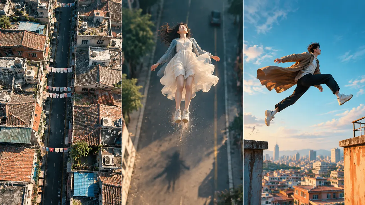 ai绘画空中场景总飘？俯瞰、悬浮、腾空三种拍法分开调