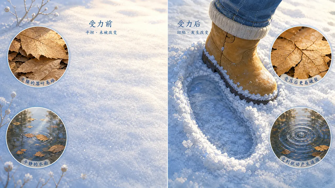 ai绘画踩踏感怎么画：雪地凹陷、落叶碎边与水洼涟漪的接触形变调法