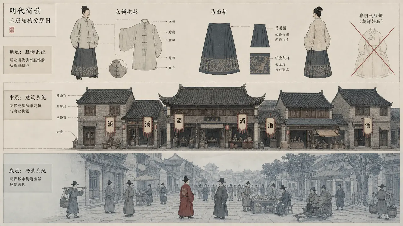 明代ai绘画怎么画才不串朝代？服饰建筑配色三层拆解与翻车复盘