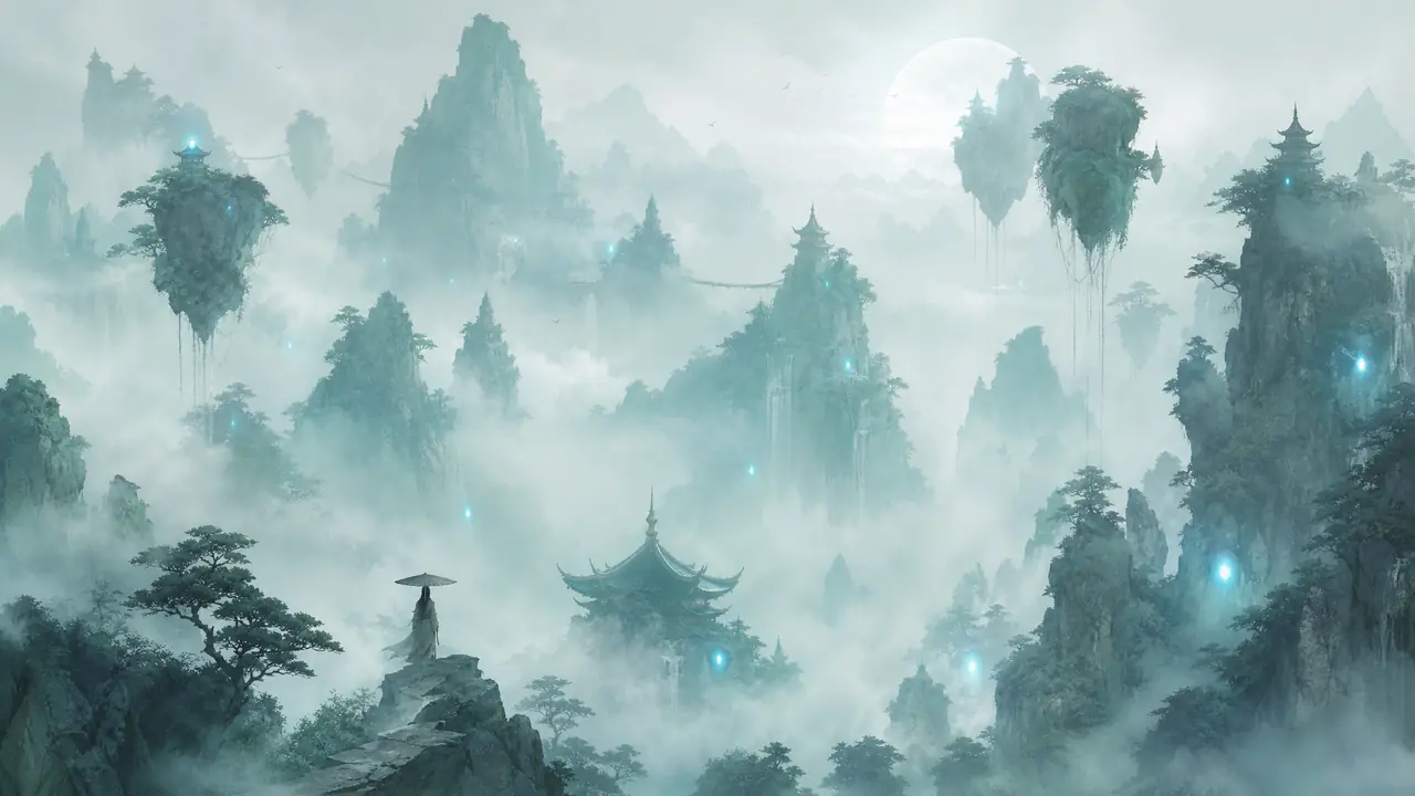 AI绘画灵境场景怎么出仙气？雾层、青绿与悬浮山实测