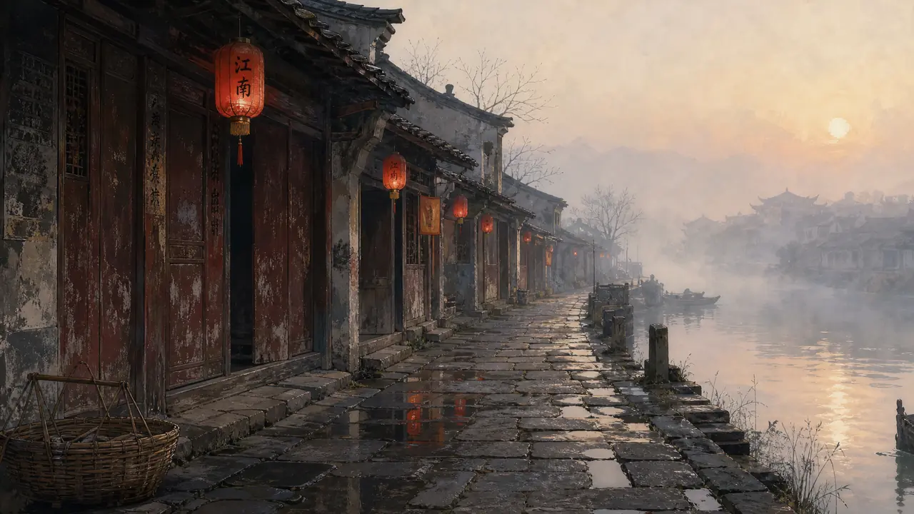 ai绘画土城古镇的旧味道：青石板、老墙皮与赤水河雾气的调法