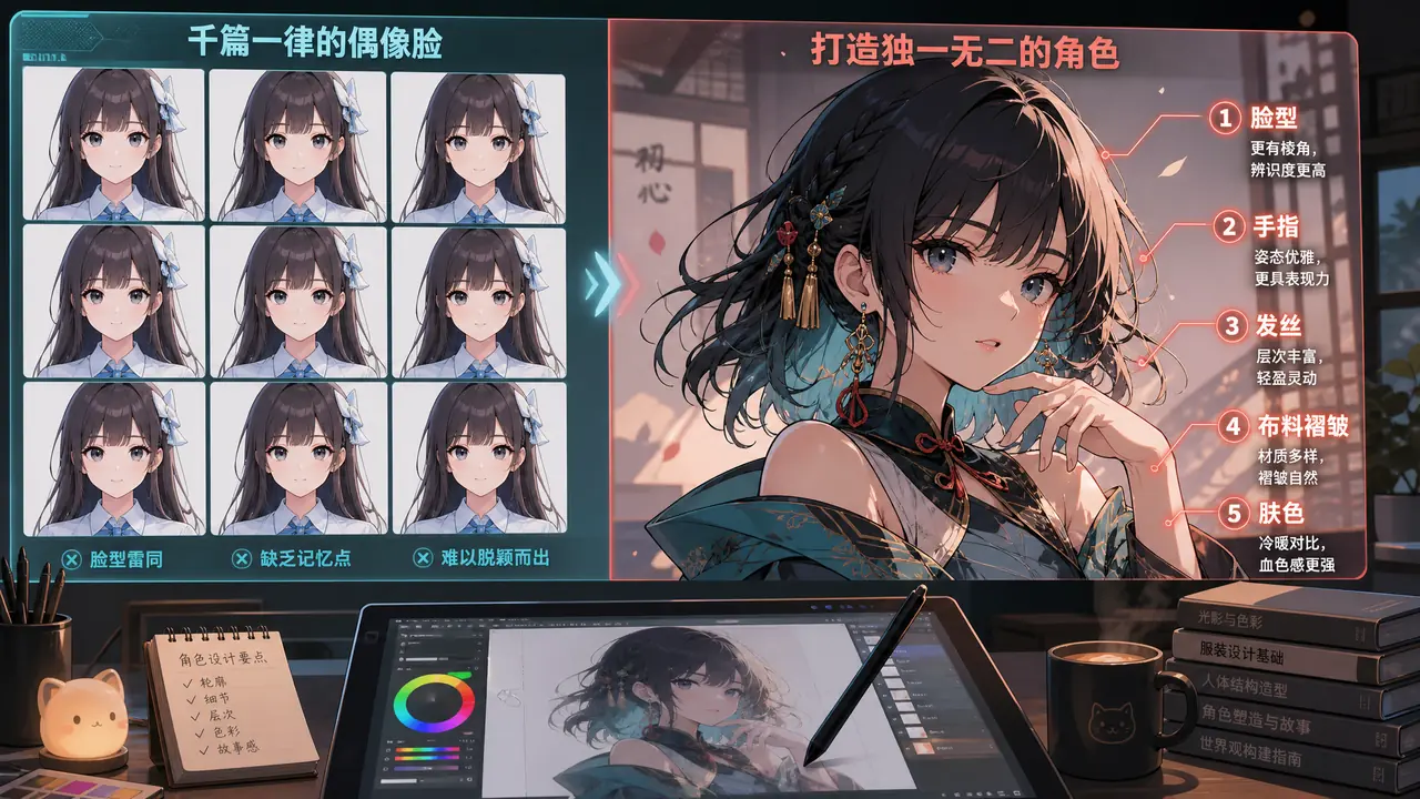 AI绘画女孩总画成网红脸？接单三年我重点盯这五处