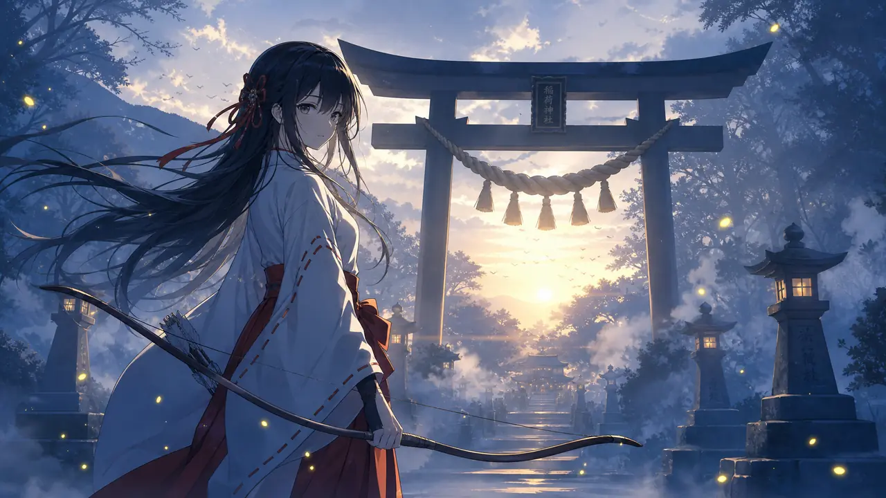 ai绘画桔梗怎么画才有味道：巫女服、神社光与悲感的写法