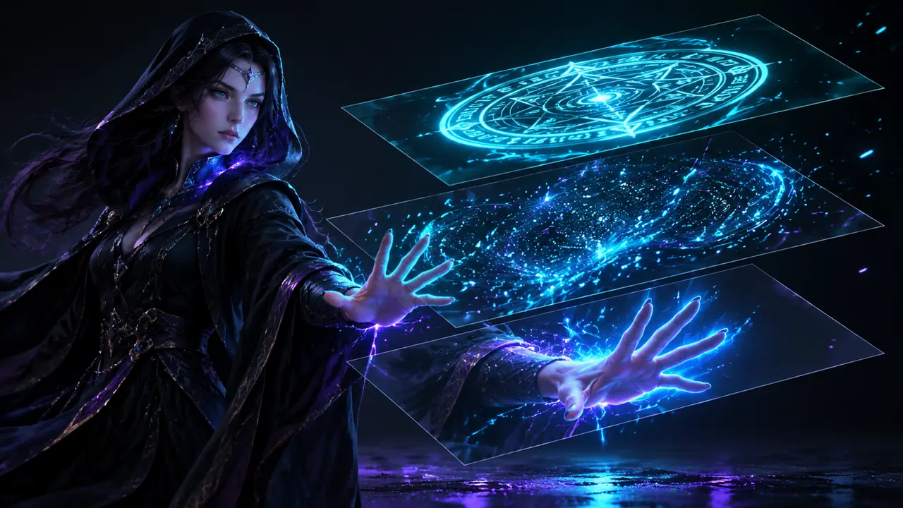 ai 绘画魔法特效怎么画才不假？魔法阵、光粒与手部光的分层调法