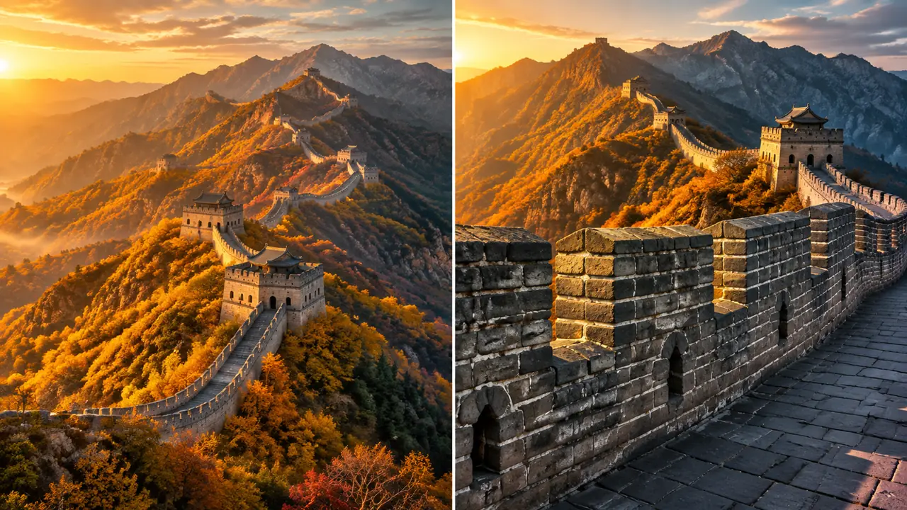 AI长城绘画两个距离两种画法：远景气势和近景砖缝要分开处理
