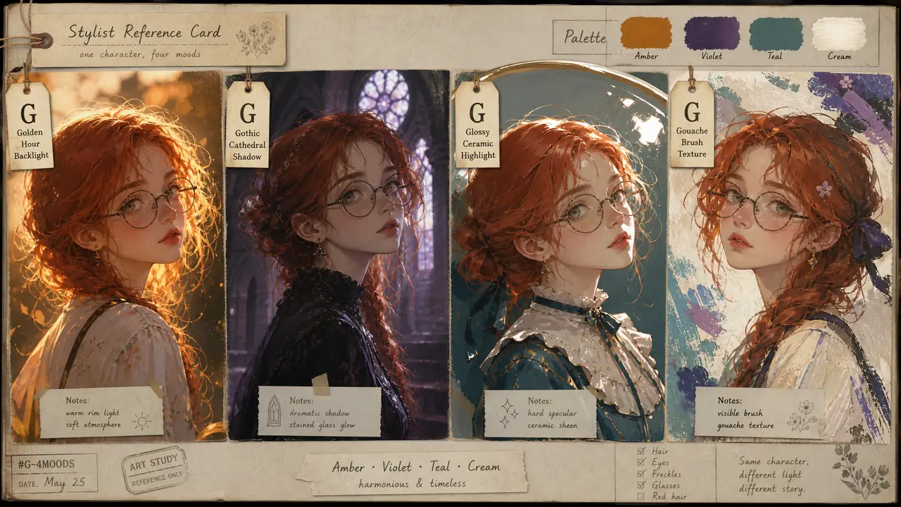 AI绘画G字头提示词实测：golden hour、gothic、glossy怎么搭