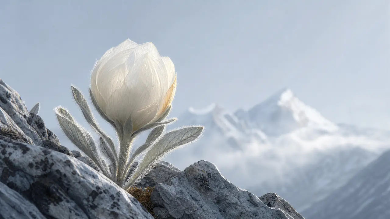 雪莲ai绘画怎么画得仙：冰晶苞片、绒毛与雪山留白