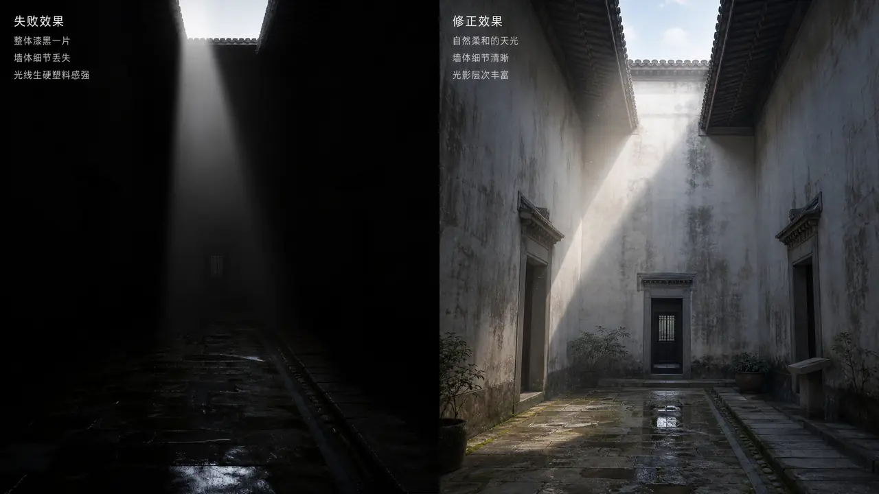 ai绘画天井总画成黑窟窿？徽派四水归堂的天光调法