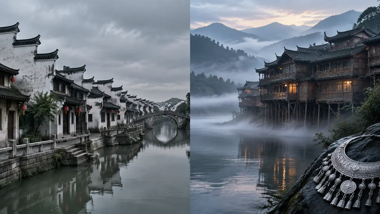 ai绘画湘西总画成江南水乡？吊脚楼、沱江晨雾与苗银的实测调法