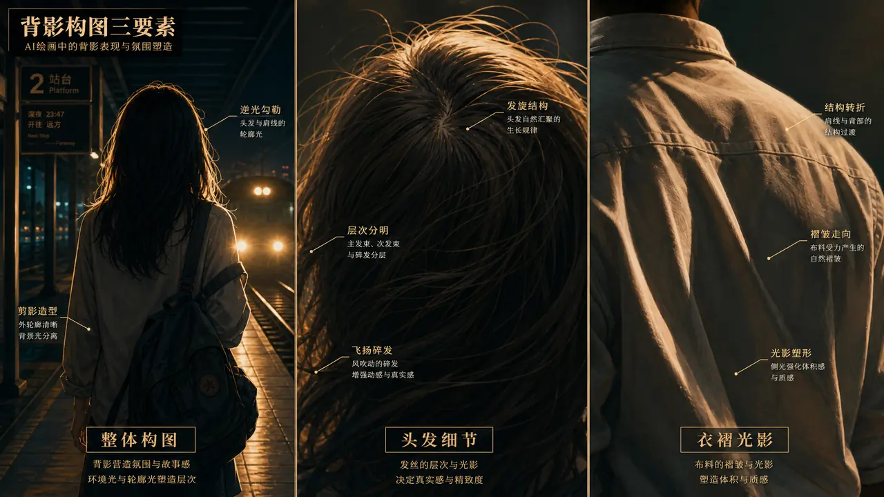ai绘画背面总被画成正脸？背影叙事、发丝层次与背部衣褶的实测调法
