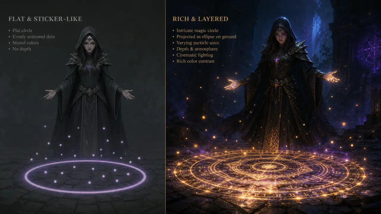 绘画ai魔法题材总画得像贴纸？法阵、符文与元素粒子的分层调法