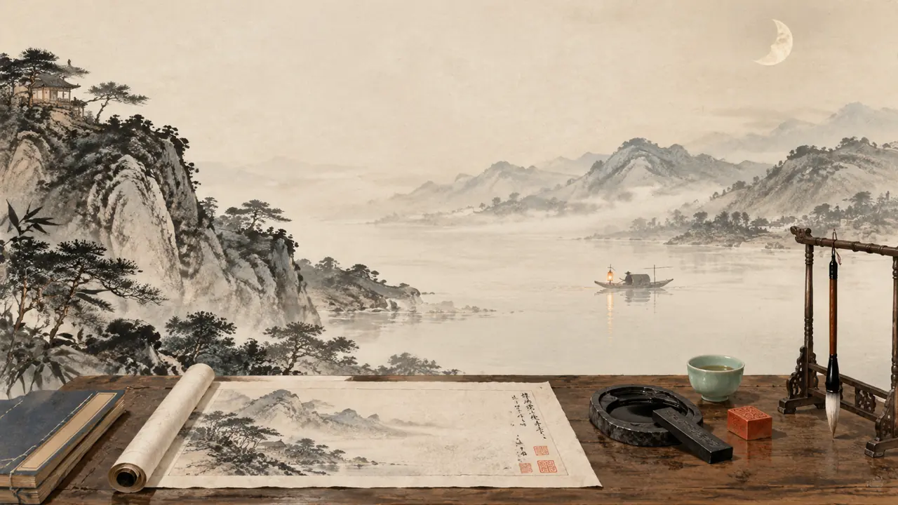 ai绘画国学怎么出雅正味？唐诗意境、水墨山水与文房四宝的调法