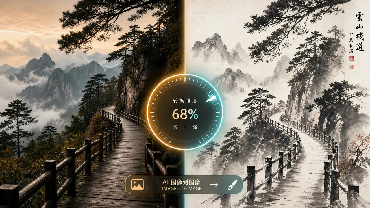 AI看图绘画怎么垫图才不跑偏？以图生图与风格迁移的重绘幅度实测
