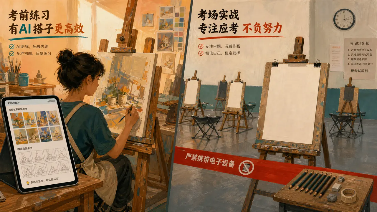 ai联考绘画怎么当陪练用？构图参考、色稿打样与考场红线