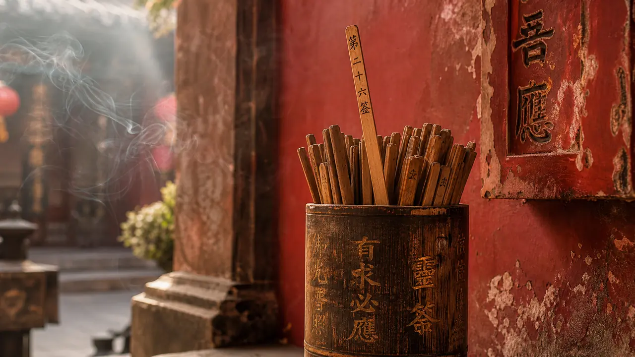 ai绘画求签怎么画出庙味？签筒、红墙与香烟的氛围实测