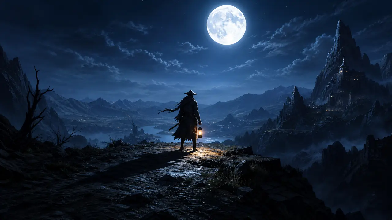 月下AI绘画总画成普通夜景？把月光当主光源的光位、冷暖与剪影调法