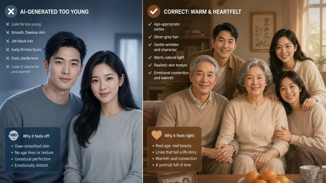 爸妈ai绘画总画成年轻人？年龄感、白发与全家福构图的实测调法