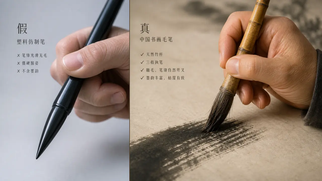 画笔绘画ai总把笔刷画成塑料棒？握笔手部、毛质与飞白的实测调法