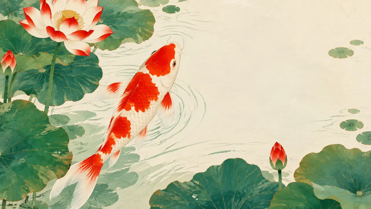 ai绘画锦鲤怎么画才有年画味？红白纹样、水波鳞光与莲叶构图调法