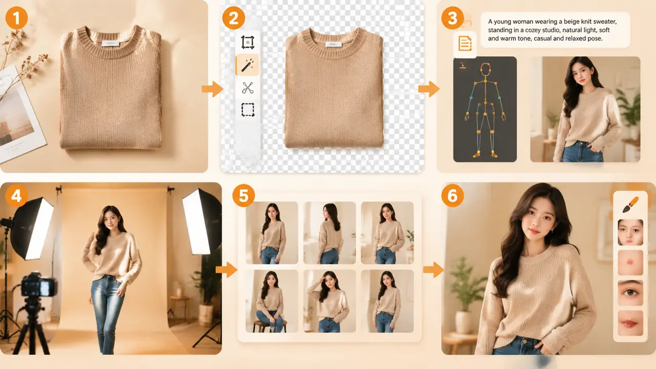 AI人工模特出图全流程拆解：从服装原图到能上架，我踩过的坑都在这