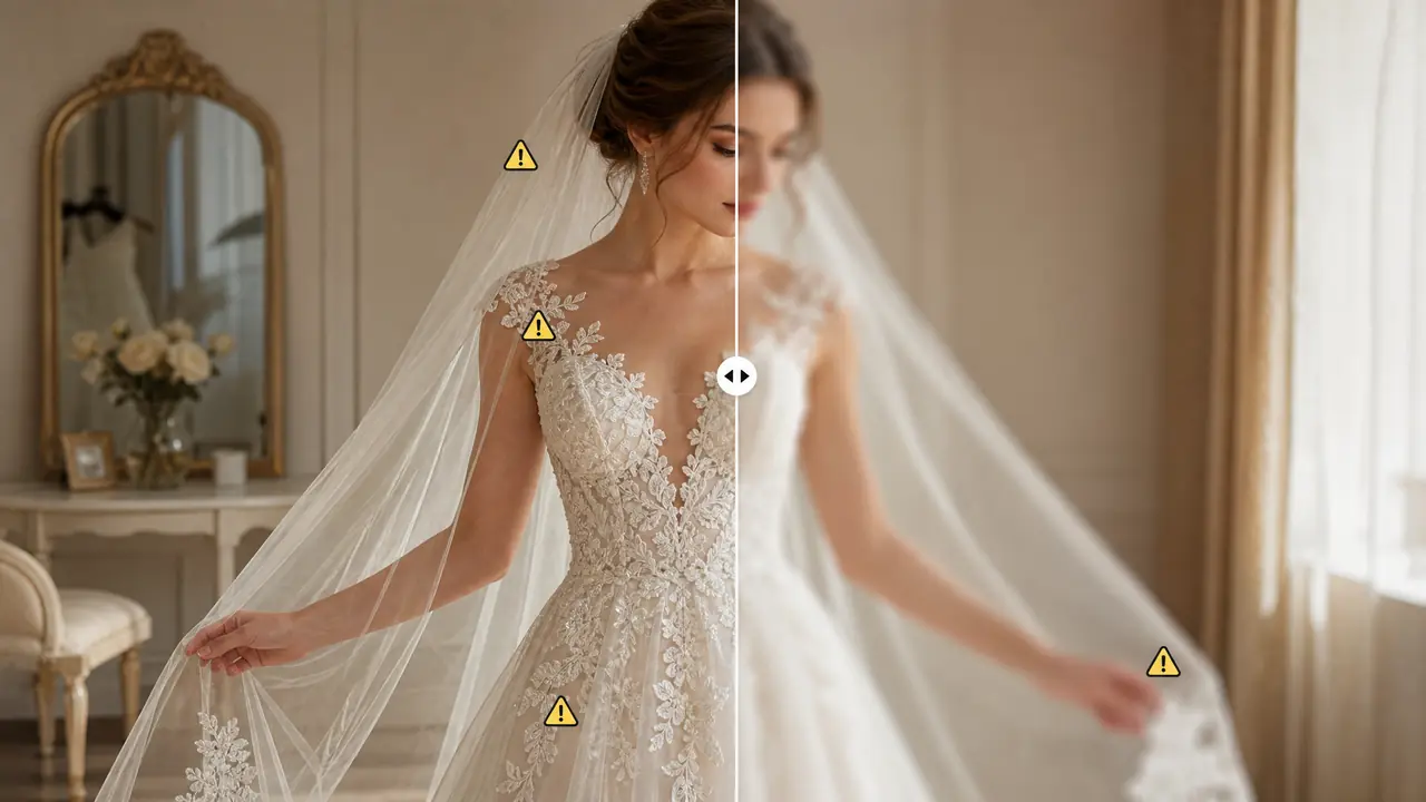 ai模特婚纱出图实测：白纱最难糊，4个翻车点先知道