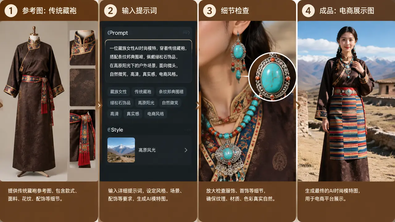 藏族Ai模特图怎么生成不翻车？服饰细节清单与文化红线