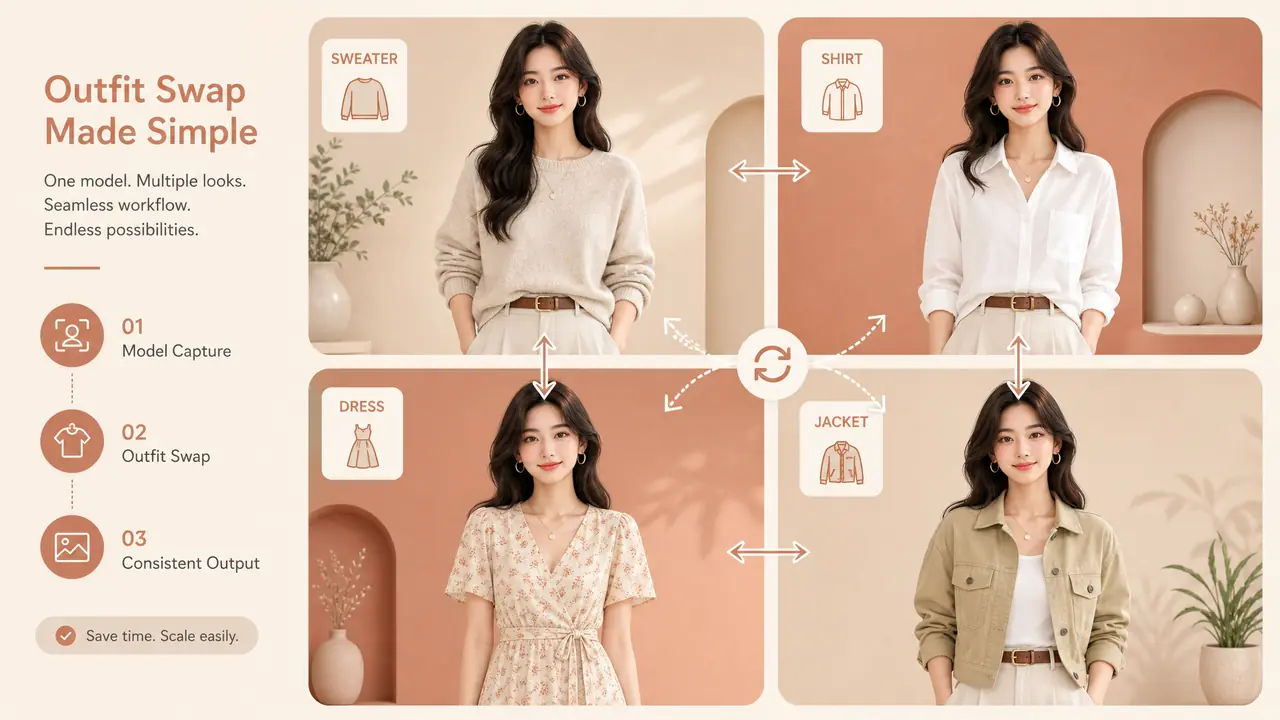 ai模特换服这样做不串脸：一张底图出全店SKU图