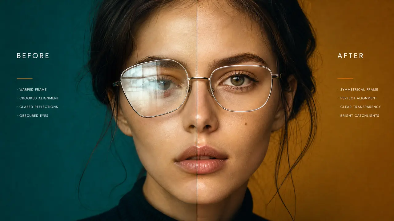 眼镜ai模特总把镜架画歪？我的提示词调法和修图兜底
