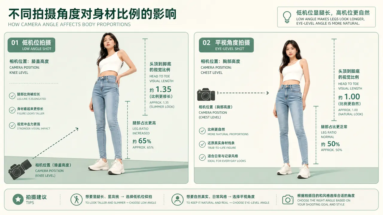 AI模特身高怎么控制？机位、焦段和裁切三个旋钮的实测