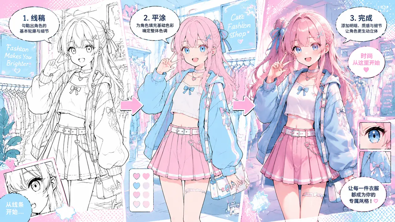 模特ai漫画风怎么出？二次元服装店的线稿与上色实测
