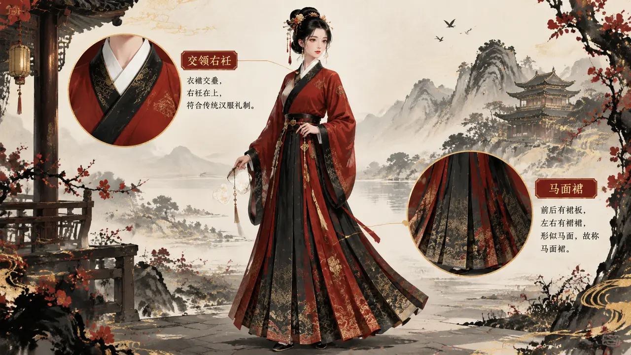 汉服用ai古代模特出图，交领右衽和马面裙怎么不出错