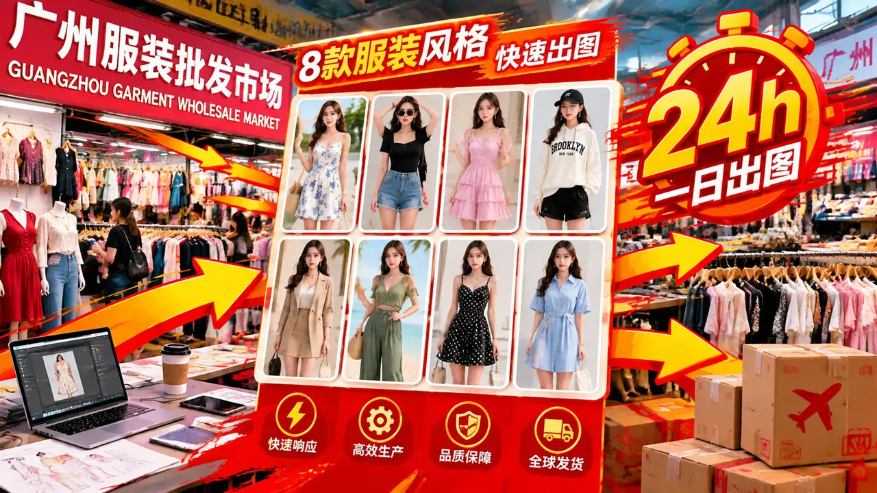 广州十三行档口用ai模特出图：一天换八款的快反做法