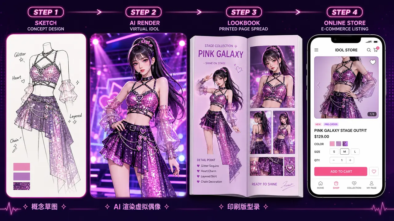ai偶像模特出图实操：打歌服lookbook从零到上架