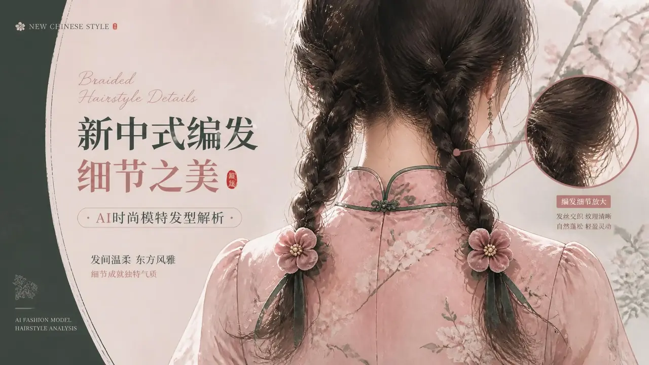 ai模特女孩辫子怎么画得真？新中式女装的发丝实测