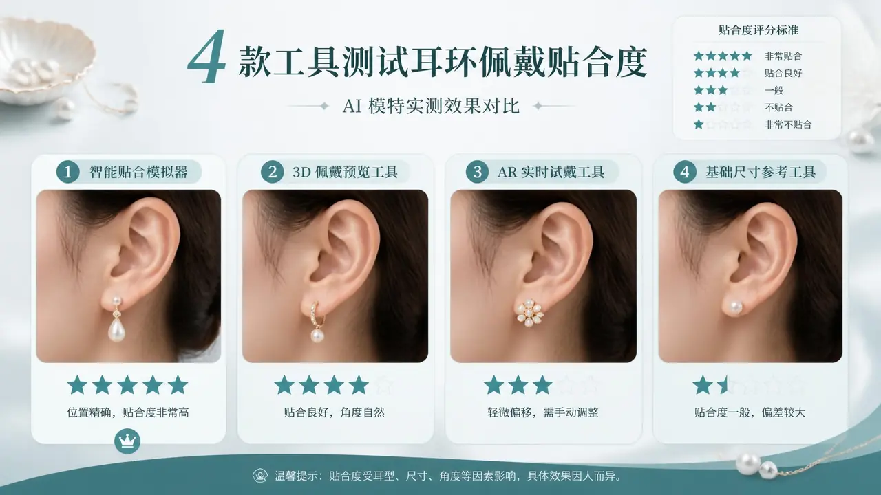 ai模特佩戴耳饰实测：4款工具耳饰贴合度横评，谁最稳
