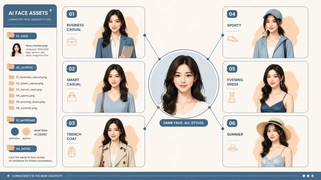 ai模特脸图片怎么固定成同一张脸？批量出图前的素材管理流程实测