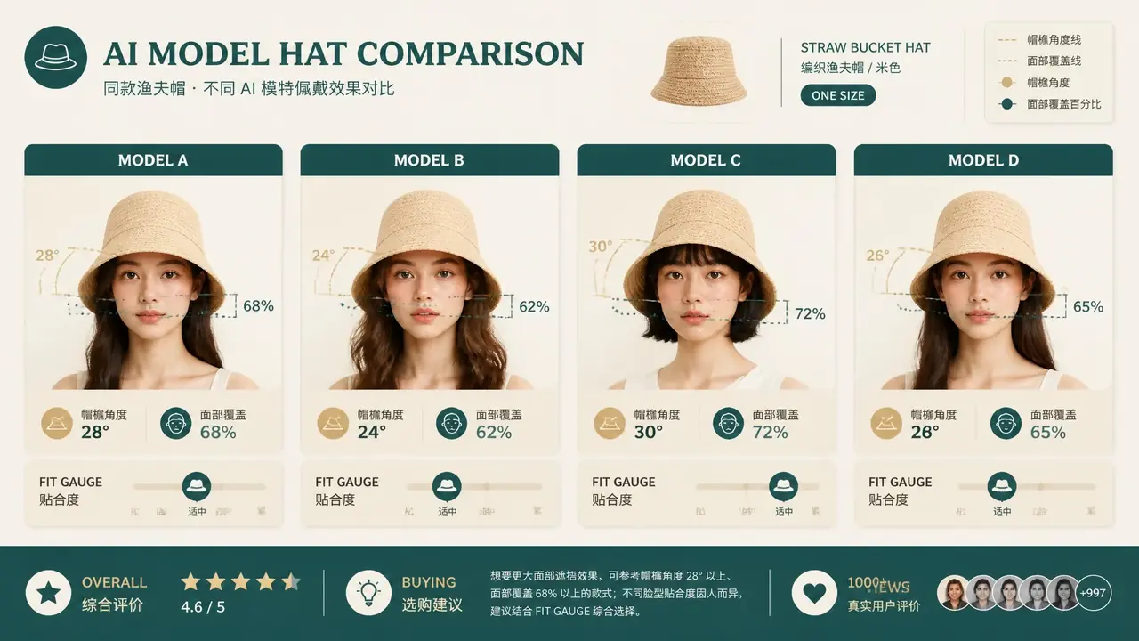 淘宝ai模特帽子图四款工具横评：帽檐角度、头围贴合与不遮脸的实测调法