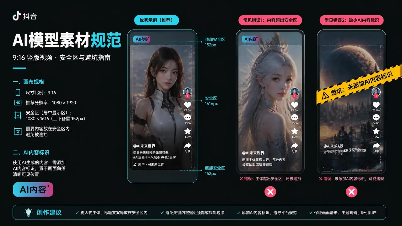 抖音模特ai素材避坑实录：竖屏构图、AI标注与翻车参数全讲透