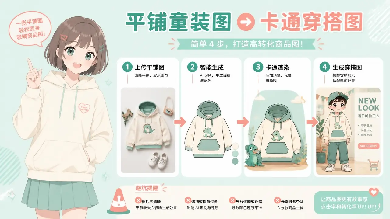 童装ai模特动漫风格实测：二次元虚拟模特出图流程与避坑