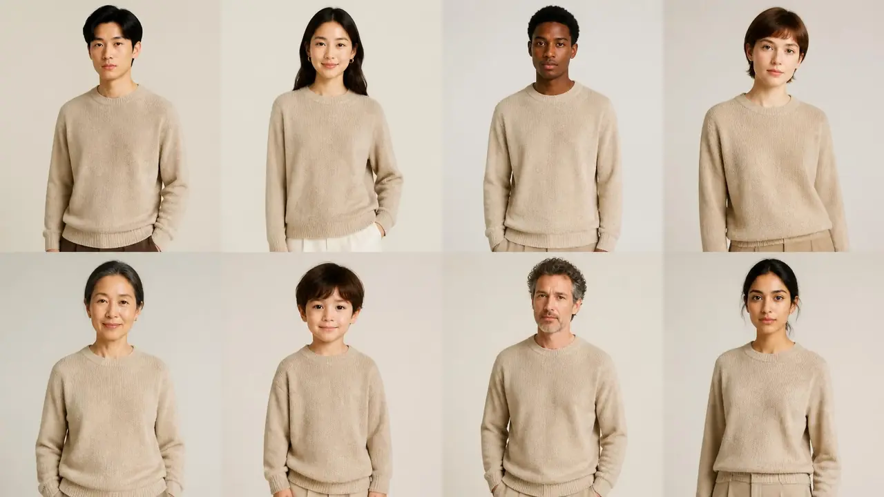 ai服装换装模特实操：一件毛衣换八个人试穿